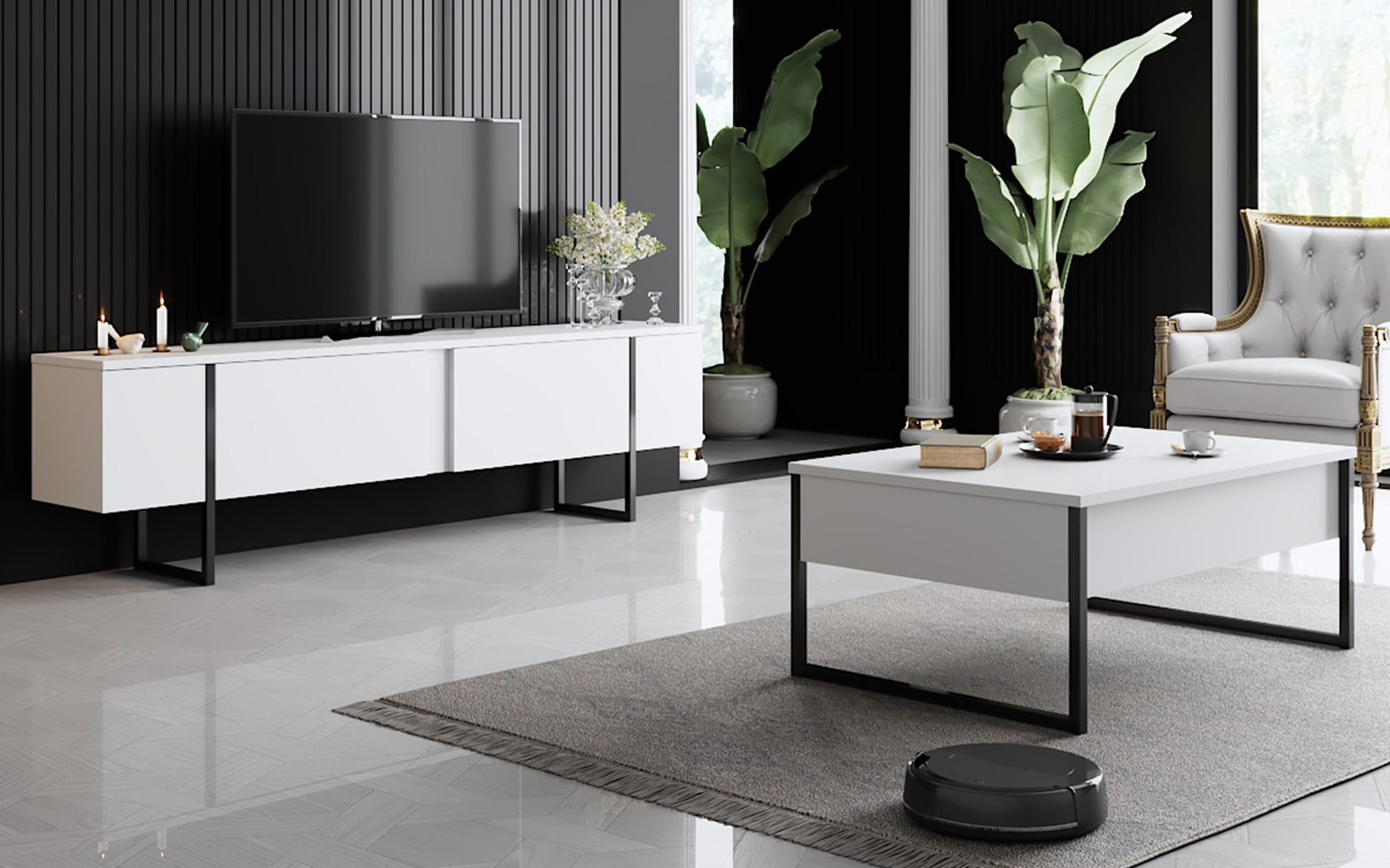 Modul TV Larso, alb + negru  3